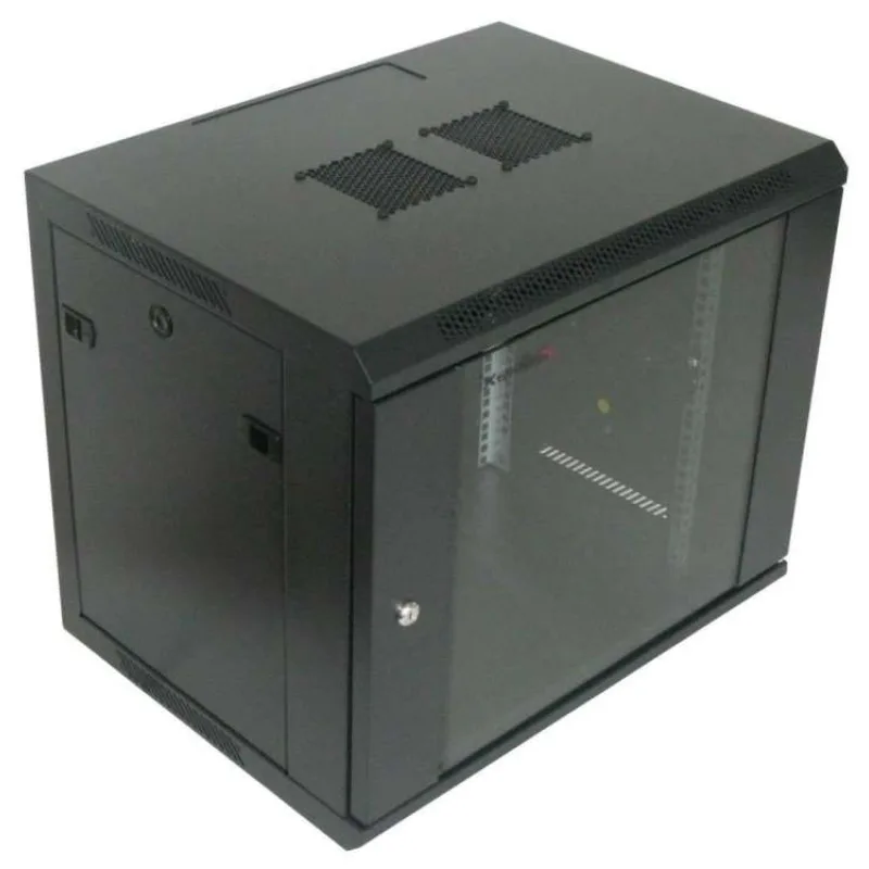 XtendLan 19" nástěnný rozvaděč 9U 600x600, nosnost 60 kg, skleněné kouřové dveře, rozložený, černý (WS-9U-66-BLACK-U)