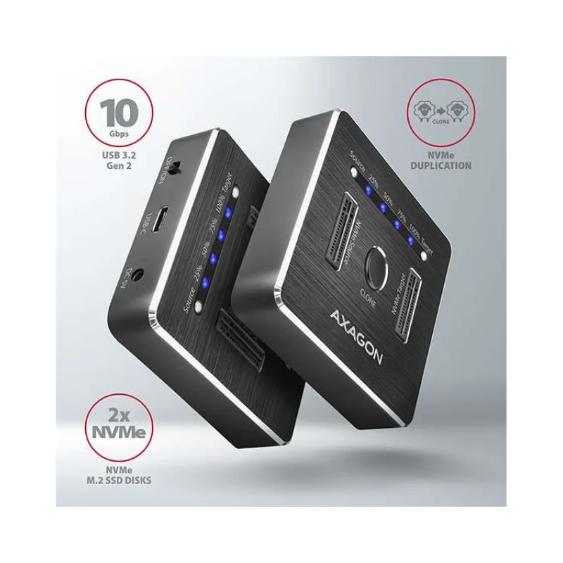 AXAGON ADSA-M2C, USB-C 3.2 Gen 2 - 2x M.2 NVMe SSD CLONE MASTER dokovacia stanica (ADSA-M2C)