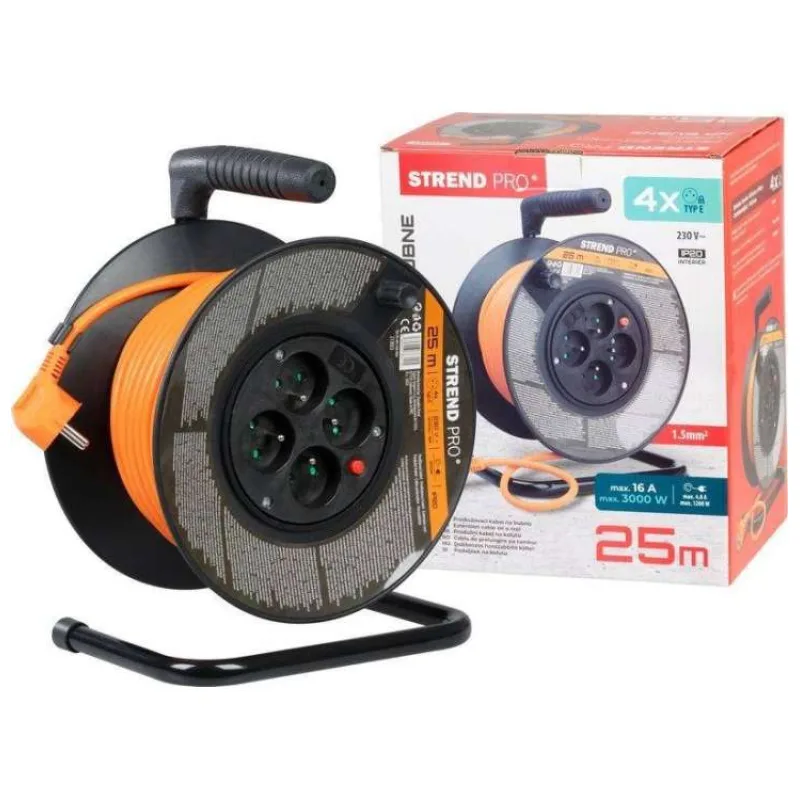 Strend Pro DG-FB04 buben 25m plast 4xzas. 3x1,5mm oranžová (213053) (891580,00)