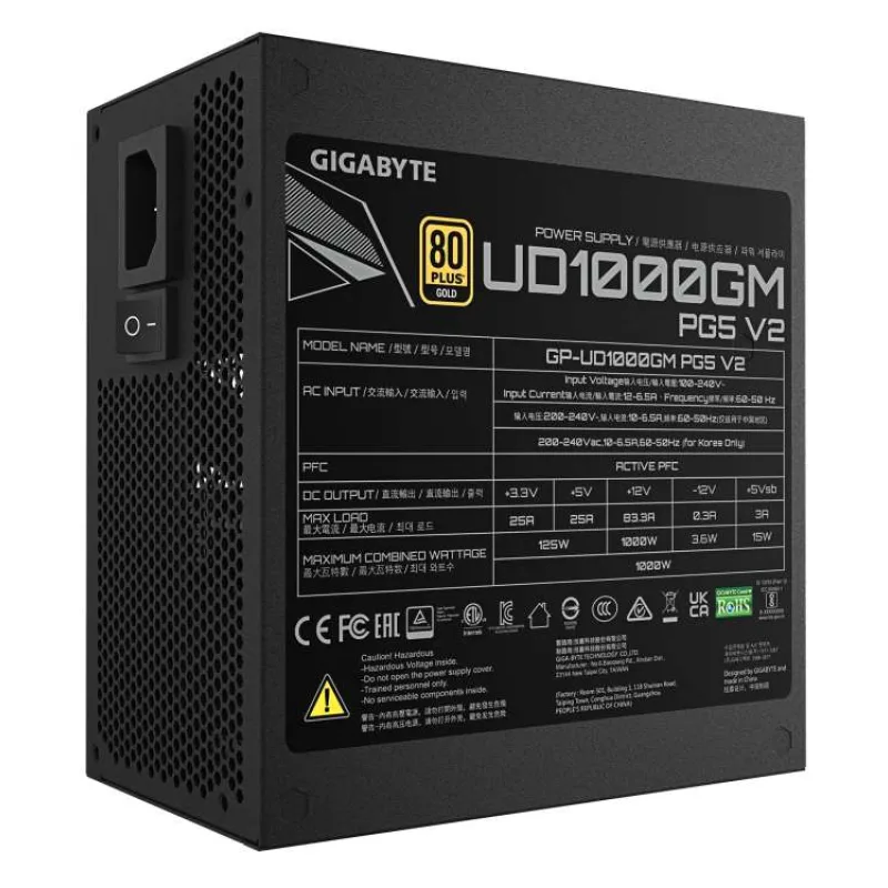 GIGABYTE zdroj UD1000GM PG5 V2 1000W, 120mm, Plně modulární, 80 Plus Gold, ATX 3.1 (GP-UD1000GM PG5 V2)