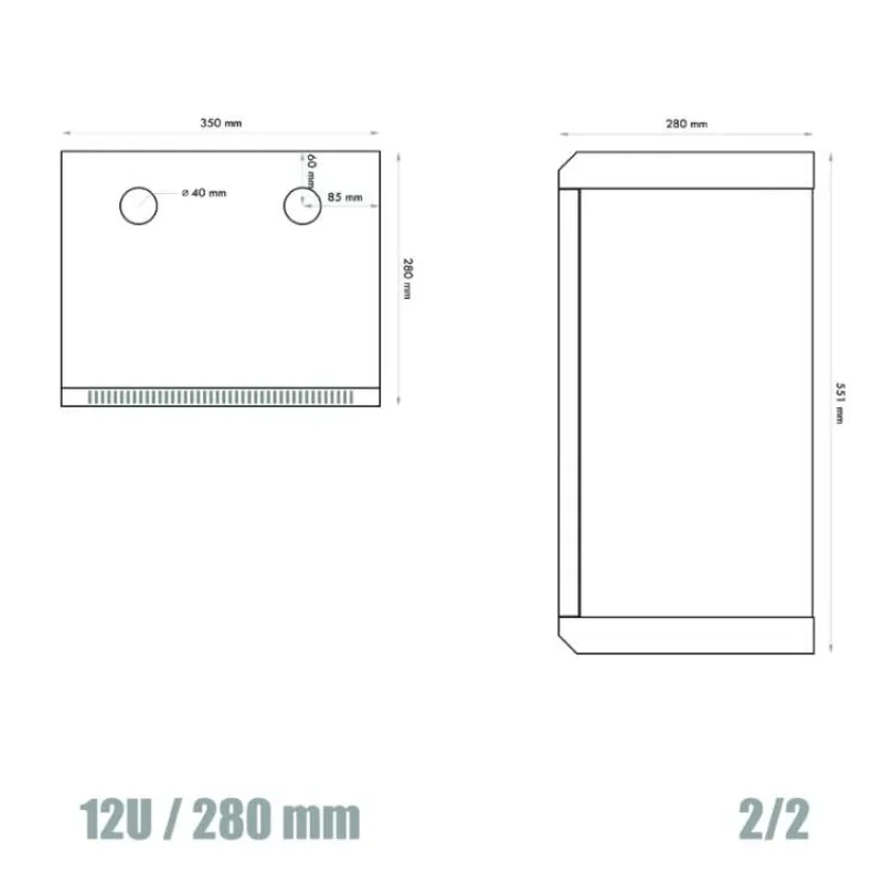 10" rack jednodielny 12U/280 DATACOM šedý Skl.dv. (7013)