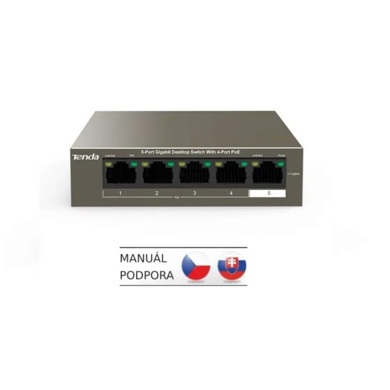 Tenda TEG1105P-4-63W PoE AT switch 4x PoE 802.3af/at, 5x 1 Gb/s, PoE celkom 63W, fanless, PoE+ (75011816)