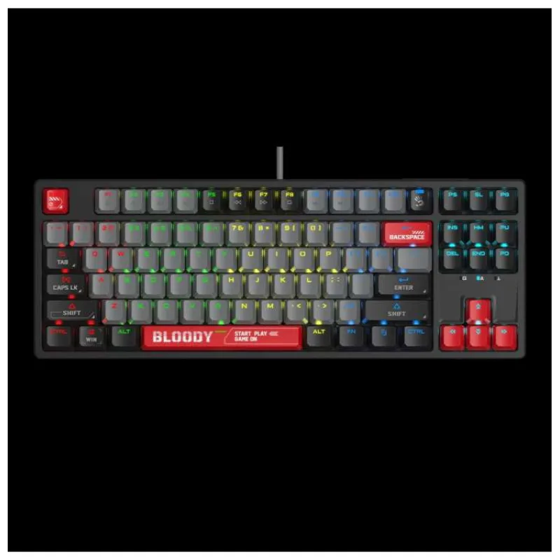 A4tech Bloody Klávesnice S87, herní klávesnice, mechanická, drátová, Red Switch, CZ/SK, Černá (S87-ER-TKL)