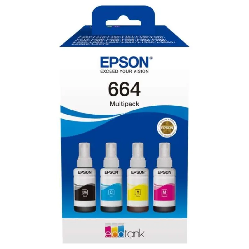 Epson inkoustová náplň 664/ T66464A/ EcoTank/ L120/ L310/ L305x/ L3060/ L3070/ L1300/ 4-colour Multipack (C13T66464A)