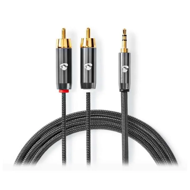NEDIS PROFIGOLD stereo audio kabel/ 3,5 mm jack zástrčka - 2x RCA zástrčka/ bavlna/ šedý/ BOX/ 1m (CATB22200GY10)