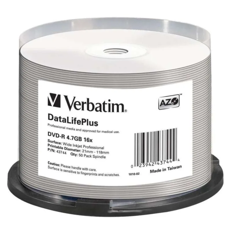 VERBATIM DVD-R(50-Pack)Vreteno/Printable/16x/4.7GB/ŠIROKÝ POTLAČITEĽNÝ POVRCH NON-ID (43744)