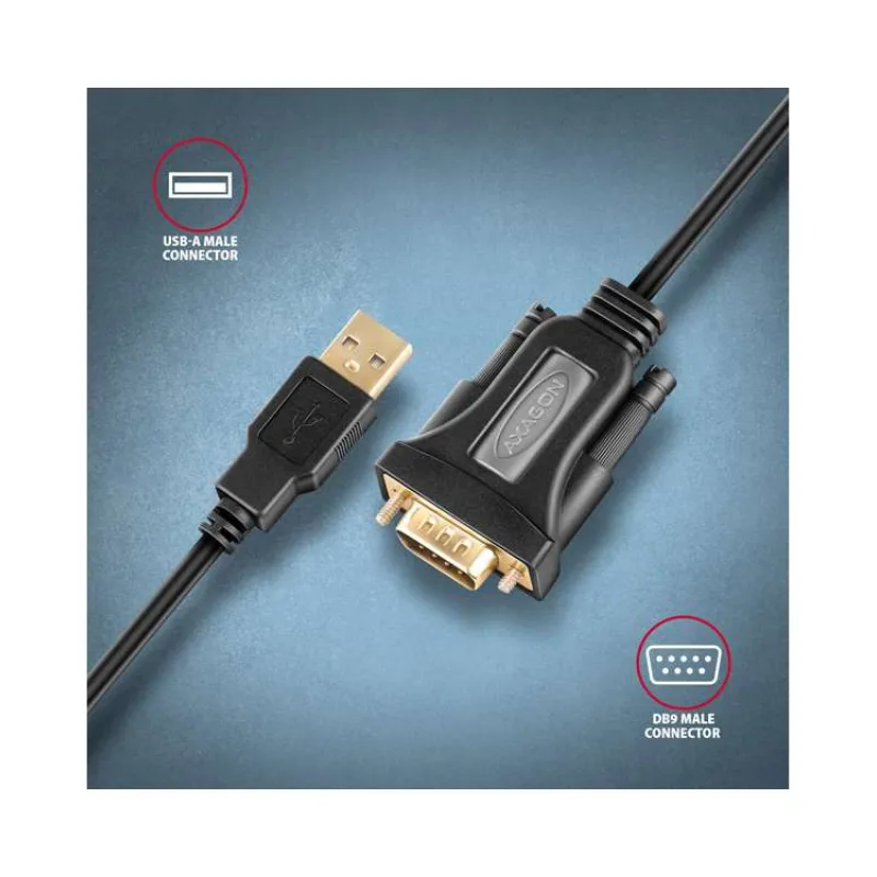 AXAGON aktivní převodník z USB-A (2.0) na RS-232 / ADS-1PQN / Čip FTDI / 1,5m (ADS-1PQN)