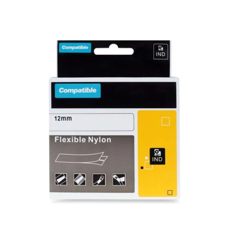 PRINTLINE kompatibilní páska s DYMO 18488, 12mm, 3.5m, černý tisk/bílý podklad, RHINO, nylonová, flexibilní (PLTD69)