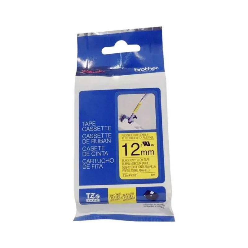 páska BROTHER TZFX631 čierne písmo, žltá páska FLEXIBLE ID Tape (12mm) (TZEFX631)