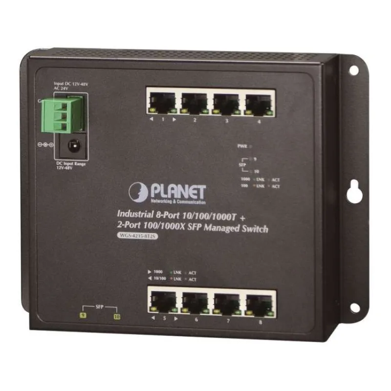 Planet WGS-4215-8T2S plochý L4 switch, 8x1Gb, 2x1Gb SFP, 12-48VDC/24VAC, -40~75°C, IP30, fanless (WGS-4215-8T2S)