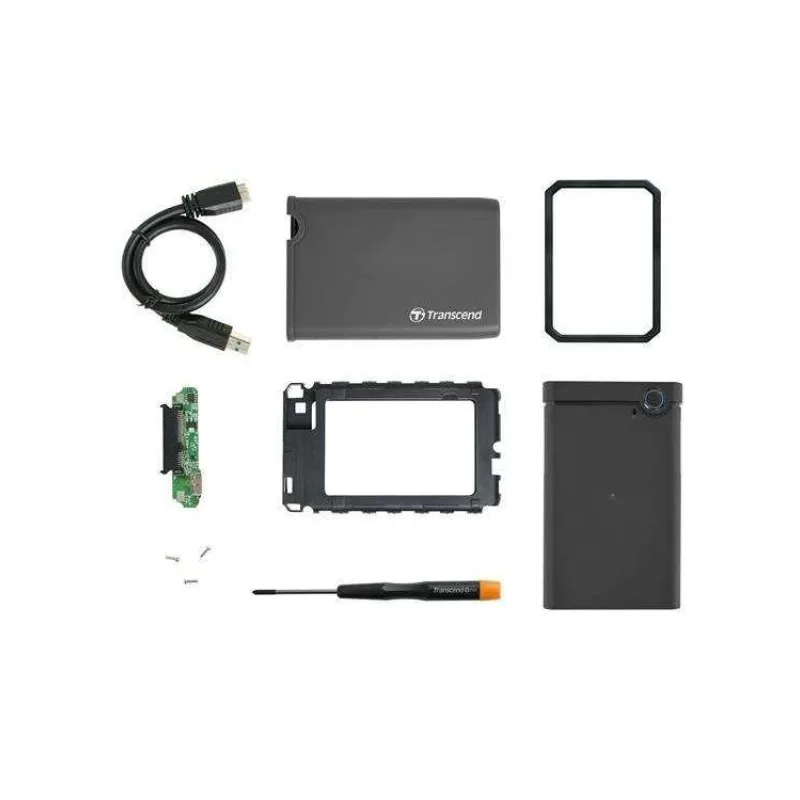 Transcend StoreJet 25CK3 externí rámeček pro 2.5" HDD/SSD, SATA III, USB 3.0, gumové pouzdro, šedý (TS0GSJ25CK3)
