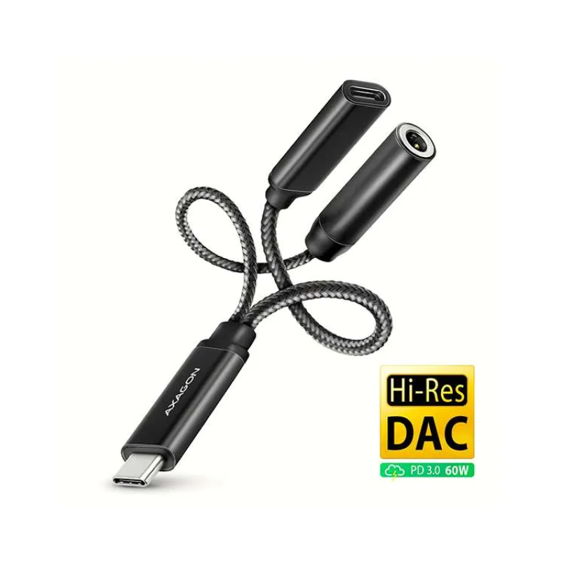 AXAGON ADA-HCPD, USB-C na 3.5mm jack - Hi-Res DAC audio adaptér, 384kHz/32bit, stereo, PD 60W 3A (ADA-HCPD)