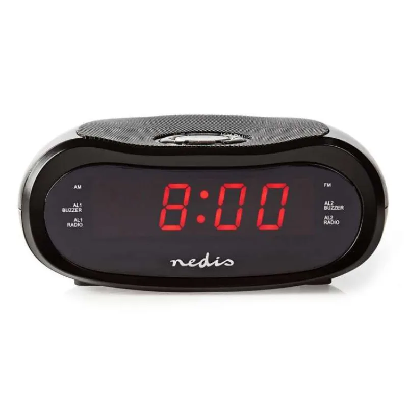 NEDIS digitální budík s rádiem/ LED displej/ AM/ FM/ funkce odloženého buzení/ časovač vypnutí/ 2 alarmy/ černý (CLAR001BK)