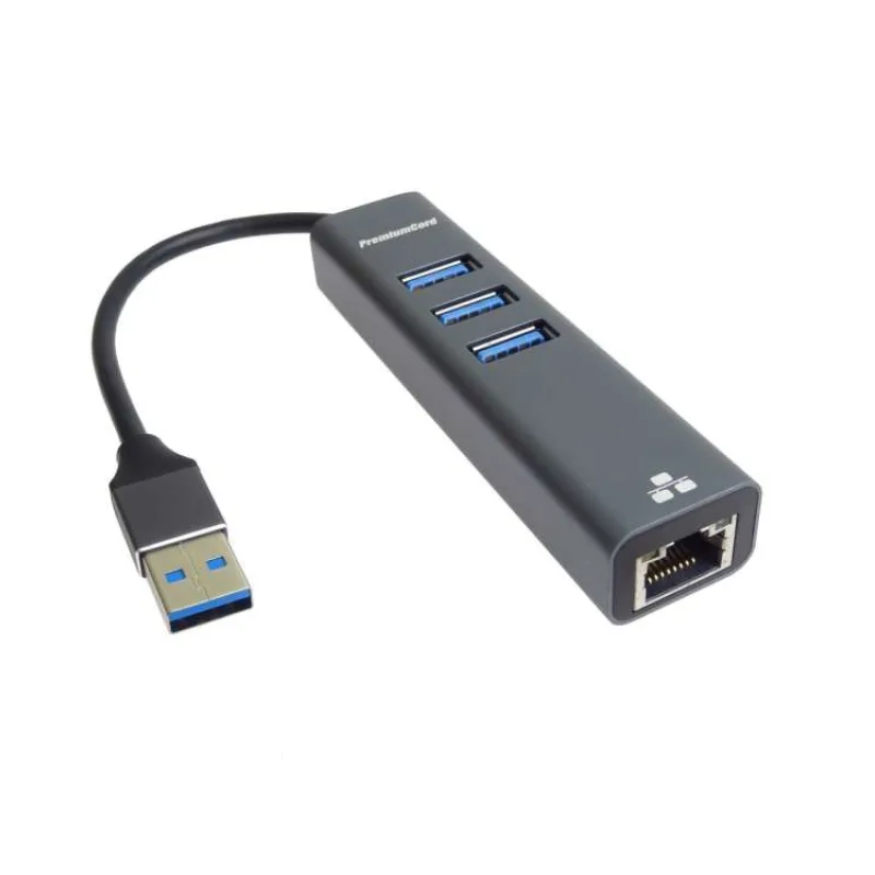 PremiumCord adaptér USB3.0 - LAN RJ45 ETHERNET 10/100/1000 MBIT + 3x USB3.0 port (kuethernet7)