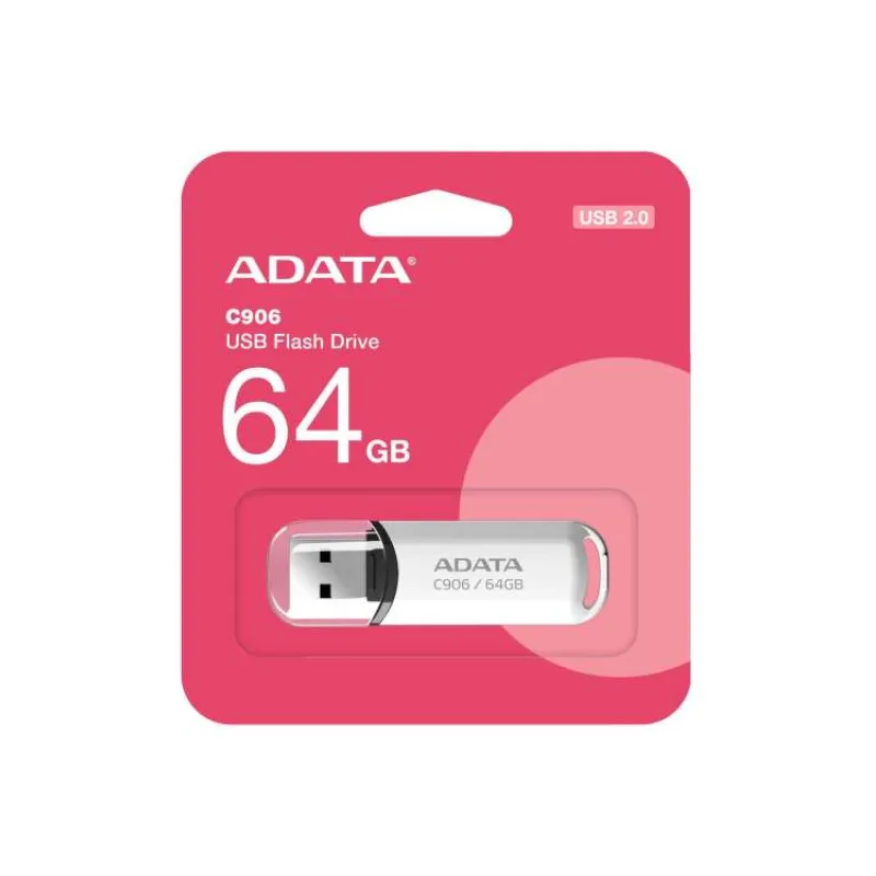 USB kľúč ADATA Classic Series C906 64GB USB 2.0 snap-on cap design, biely (AC906-64G-RWH)