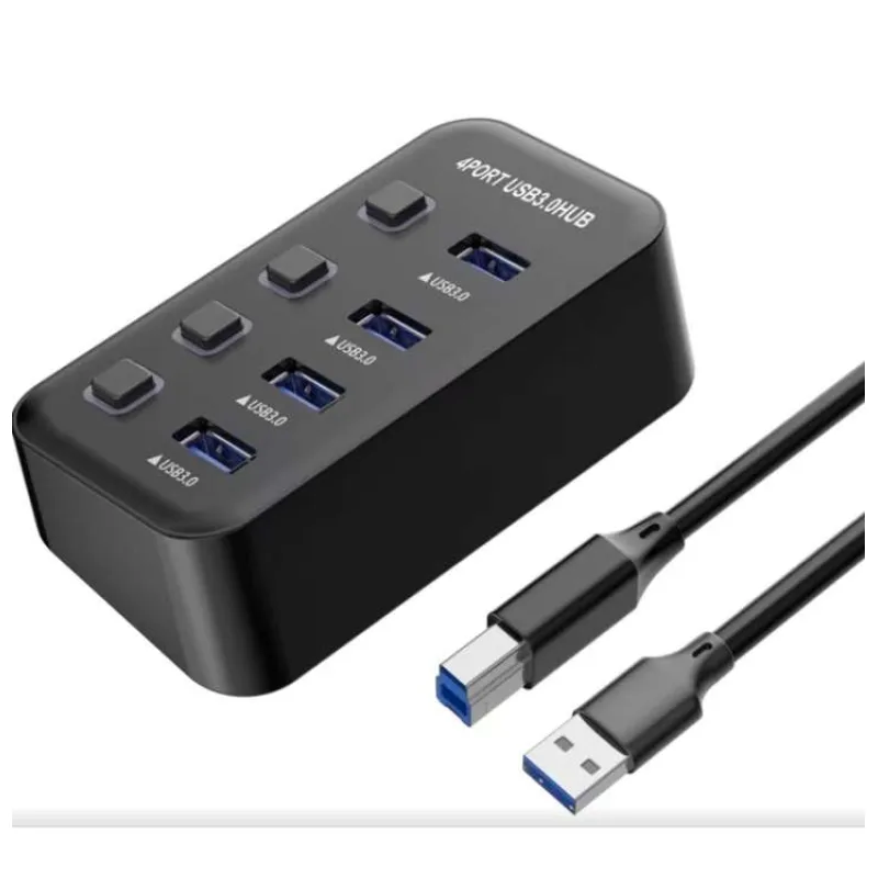 PremiumCord USB 3.2 Superspeed HUB 4-portový s vypínačmi portov (KU3HUB4G)