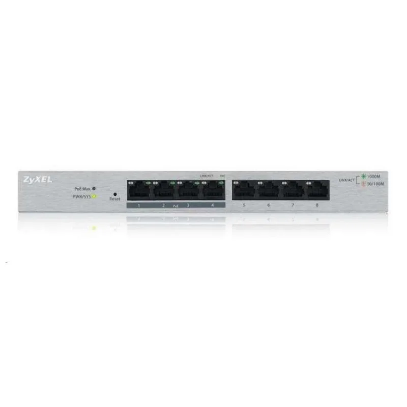 ZyXEL GS1200-8HP, 8-port Desktop Gigabit Web Smart switch: 8x Gigabit metal, 4x PoE (802.3at, 30W), PoE Power budget 60W (GS1200-8HPV2-EU0101F)