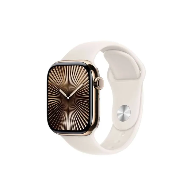 Apple Watch Series 10 GPS + Cellular 46mm Gold Titanium Case with Starlight Sport Band - S/M (MWYX3QC/A)
