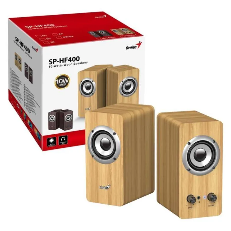 Genius SP-HF400 Reproduktory, 2.0, 10W, 3,5mm jack, dřevěné, světlé dřevo (31730058401)