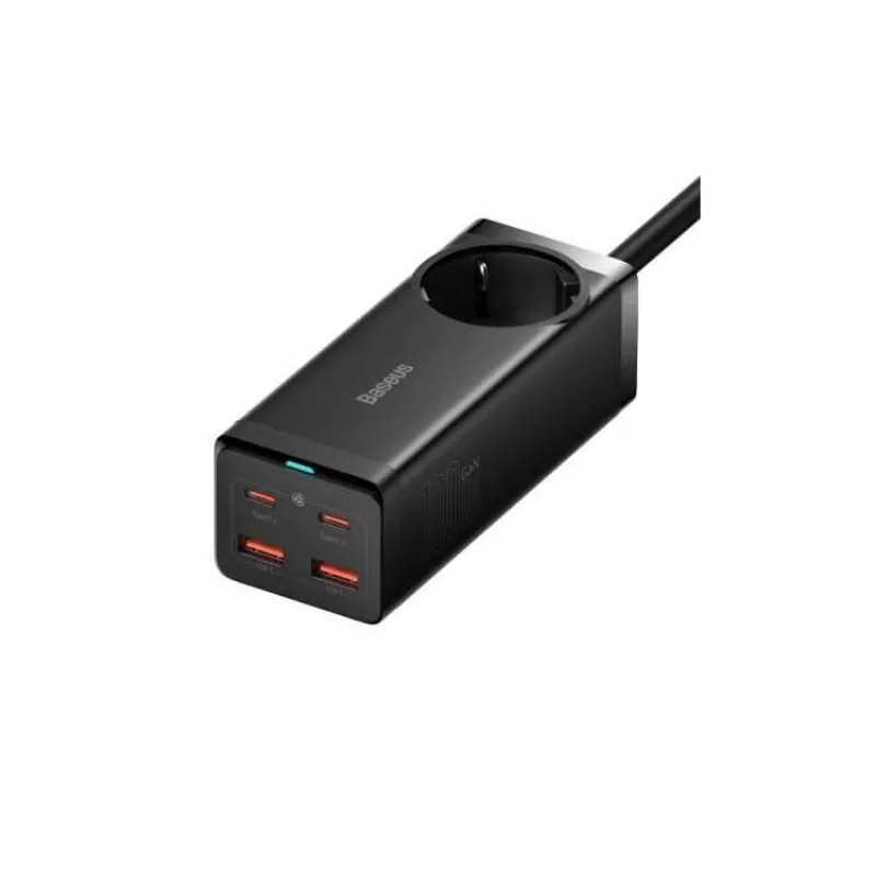 Baseus Rýchlonabíjačka do siete GaN3 Pro, 2x USB-C, 2x USB + AC 100W s káblom USB-C/USB-C čierna (6932172604233)