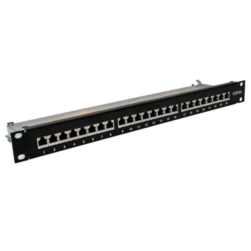 XtendLan Patch panel 19", 24 portů, Cat6a, stíněný, černý (XL-PP19-24C6AS-XL-BLACK)