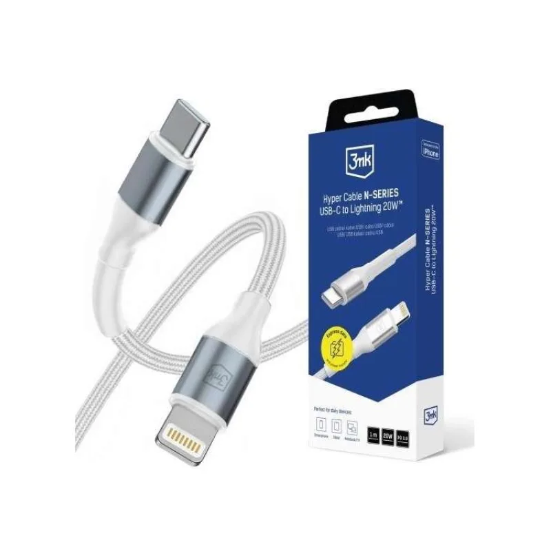 3mk kabel Hyper Cable N-SERIES C to Lightning 1m 9V/2A 20W White (5903108680240)