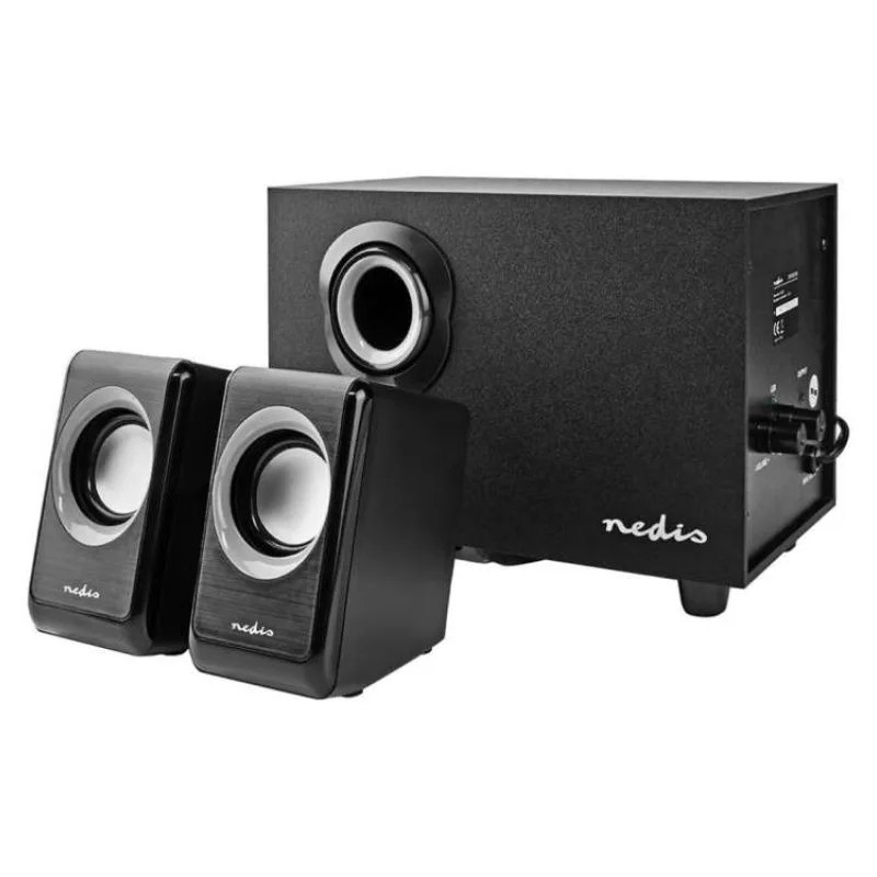 NEDIS PC reproduktory/ 2.1/ výkon 33 W/ 3,5 mm jack/ USB/ ABS/ dřevo/ černé (CSPR10021BK)