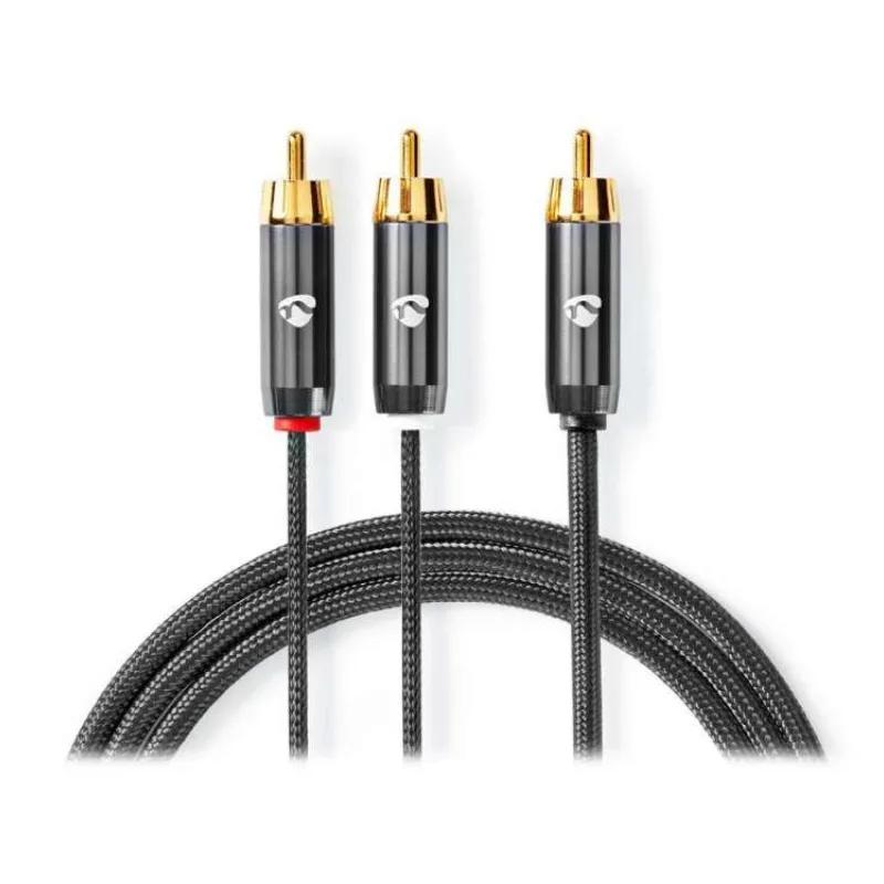NEDIS PROFIGOLD audio kabel k subwooferu/ RCA zástrčka - 2x RCA zástrčka/ bavlna/ šedý/ BOX/ 3m (CATB24000GY30)