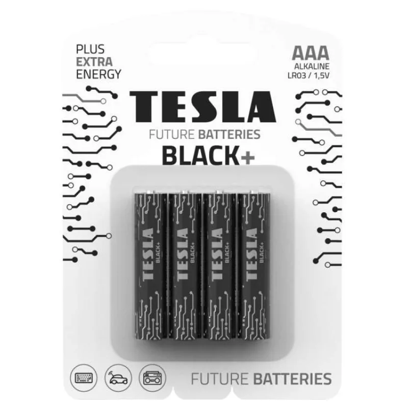 TESLA BLACK+ alkalická baterie AAA (LR03, mikrotužková, blister) 4 ks (14030420)