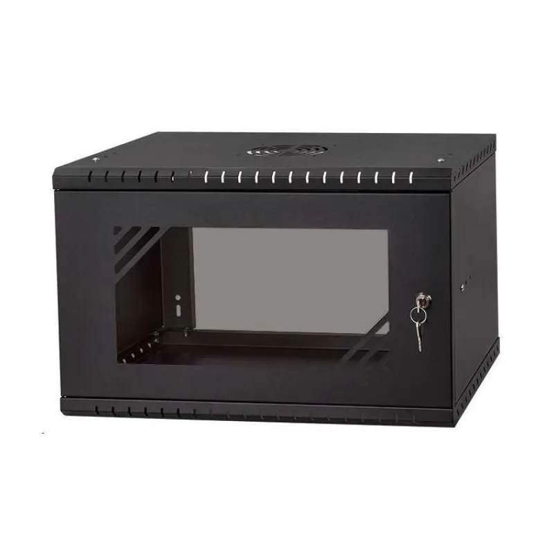 LEXI-Net 19" nástěnný rozvaděč Basic 6U 520x450, skleněné dveře, bez zad, rozložený, černý (LX19-6U-450GB)