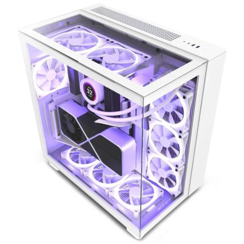 NZXT skříň H9 Elite dvoukomorová ATX / 3xRGB 120 mm / 1x 120mm fan / prosklená / RGB&fan controler / bílá (CM-H91EW-01)