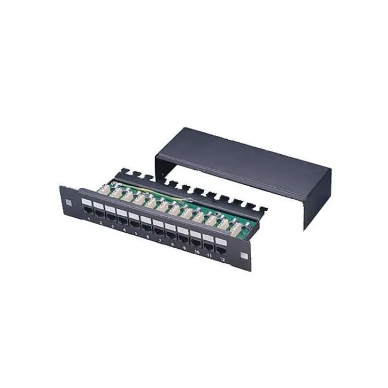 XtendLan Patch panel 10", 12 portů, 1U, Cat5e, stíněný, LSA, s krytem, vodorovné umístění konektorů, zemnič, černý (PP0-12C5E-LSA-HG)