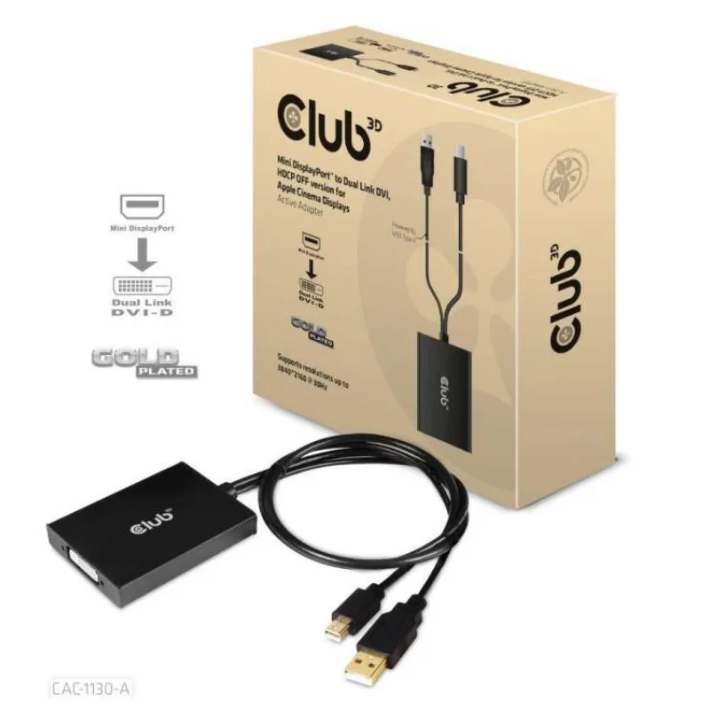 Club3D adaptér Mini DP na Dual Link DVI, verzia HDCP OFF pre Apple Cinema Displeje Aktívny adaptér (CAC-1130-A)