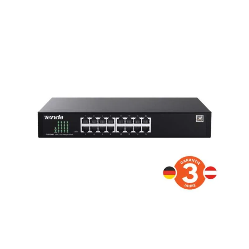 Tenda TEG2216D Websmart L2 cloud managed switch, 16x 10/100/1000 Mbps, Kov, Fanless-bez ventilátorov (75012019)