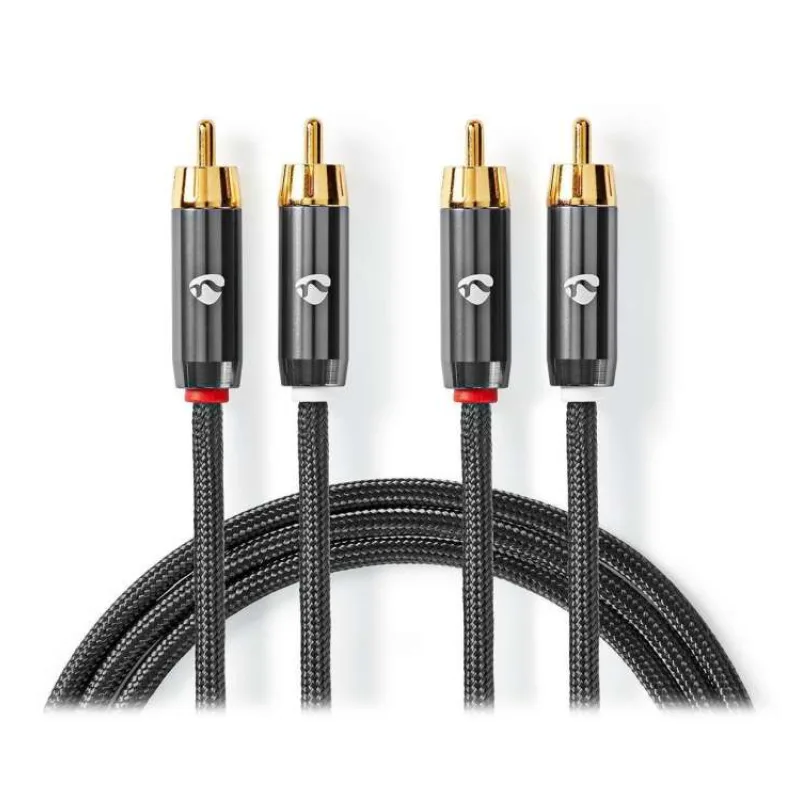 NEDIS PROFIGOLD stereo audio kabel/ 2x RCA zástrčka - 2x RCA zástrčka/ bvlna/ šedý/ BOX/ 2m (CATB24200GY20)