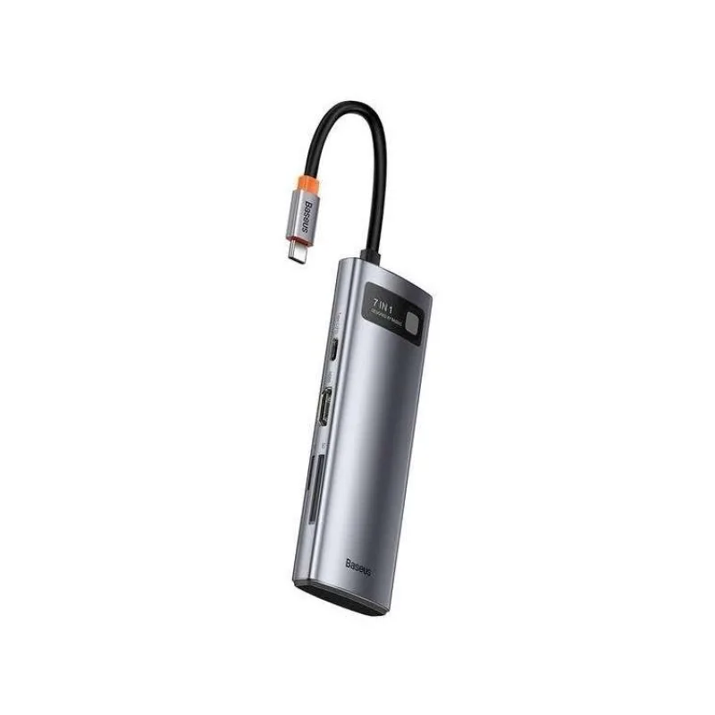 Baseus dokovacia stanica 7v1 USB-C (USB-C PD 100W, USB-C, 2x USB 3.0, HDMI, SD/TF port) sivá (6932172602635)