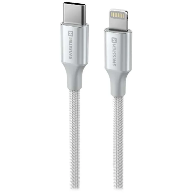 SWISSTEN DATOVÝ KABEL TEXTILE II USB-C / LIGHTNING 1,5 M BÍLÝ (71529204)