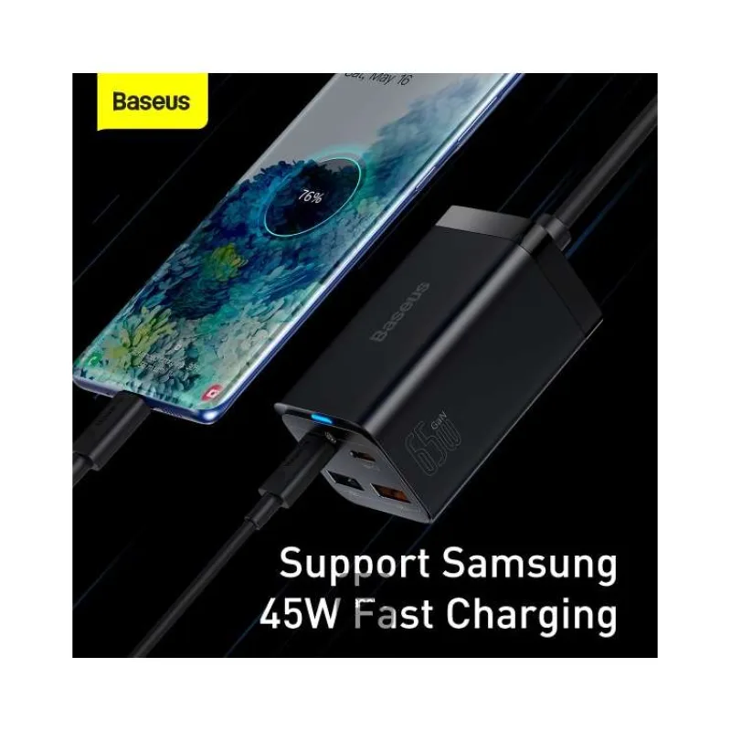 Baseus rychlonabíječka do sítě GaN3 Pro, 2x USB-C, 2x USB 65W černá (6932172600334)