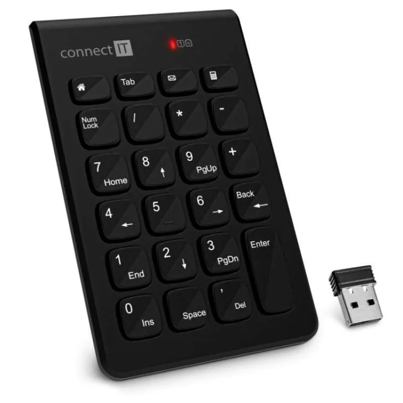 CONNECT IT NumCALC bezdrátová numerická klávesnice, (+ 1x AAA baterie zdarma), ČERNÁ (CKB-0062-BK)
