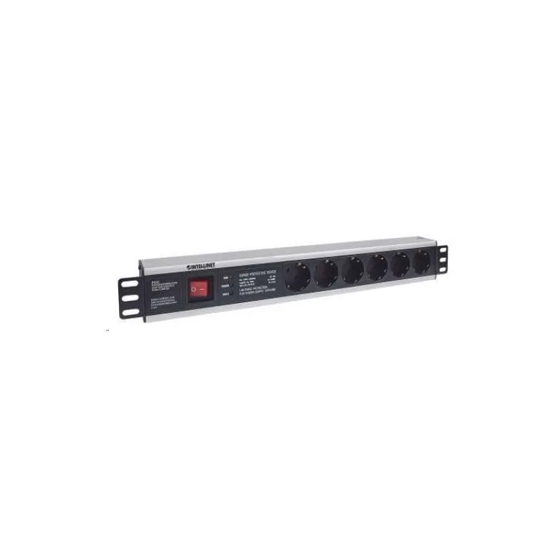 Intellinet 19" 1.5U Rackmount 6-Way Power Strip - nemecký typ, distribučný panel, 6x DE zásuvka, 3m kábel, prepäťová oc (713962)
