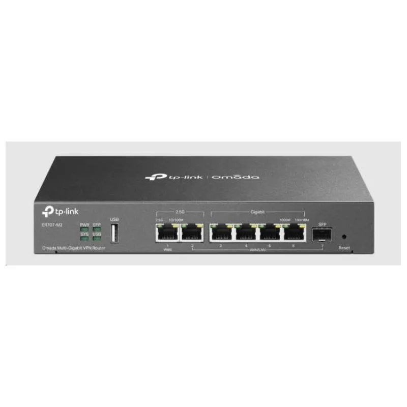 Omada Multi-Gigabit VPN Router PORT: 1× 2.5G RJ45 WAN Port, 1× 2.5G RJ45 WAN/LAN Port, 1× Gigabit SFP WAN/LAN Port, 4× G (ER707-M2)