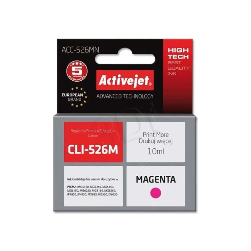 Atrament ActiveJet pre Canon CLI-526M Magenta 10ml s chipom (ACC-526MN)