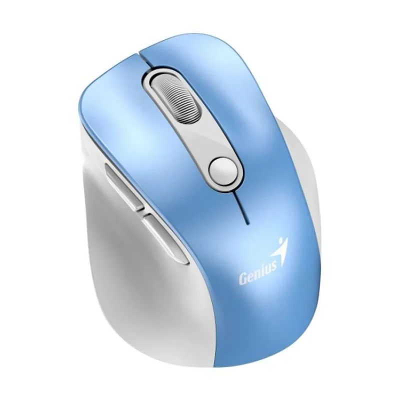 Genius Ergo 9000S Pro Myš, bezdrátová, optická, 2400DPI, 6 tlačítek, BT, 2,4GHz, USB-C nabíjení, tichá, 7barevné podsv.,modrobíl (31030039401)