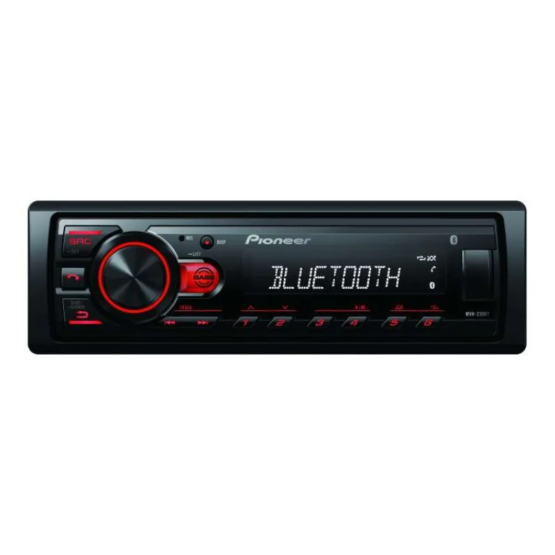 Pioneer MVH-230 autorádio s USB a Bluetooth s integrovaným mikrofónom červené (MVH-230BT)