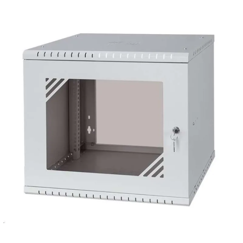 LEXI-Net 19" nástěnný rozvaděč Basic 9U 525x450, skleněné dveře, bez zad, rozložený, šedý (LX19-9U-450GG)