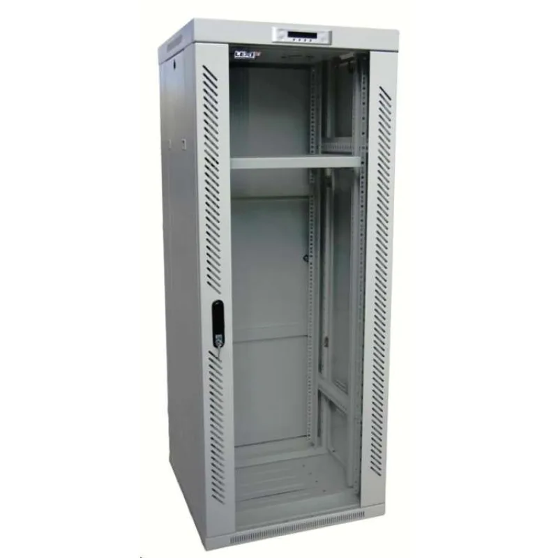 LEXI-Net 19" stojanový rozvaděč 27U 600x600 rozebiratelný, ventilační jednotka, termostat, kolečka, 600kg, sklo, šedý (LS27U-60/60)