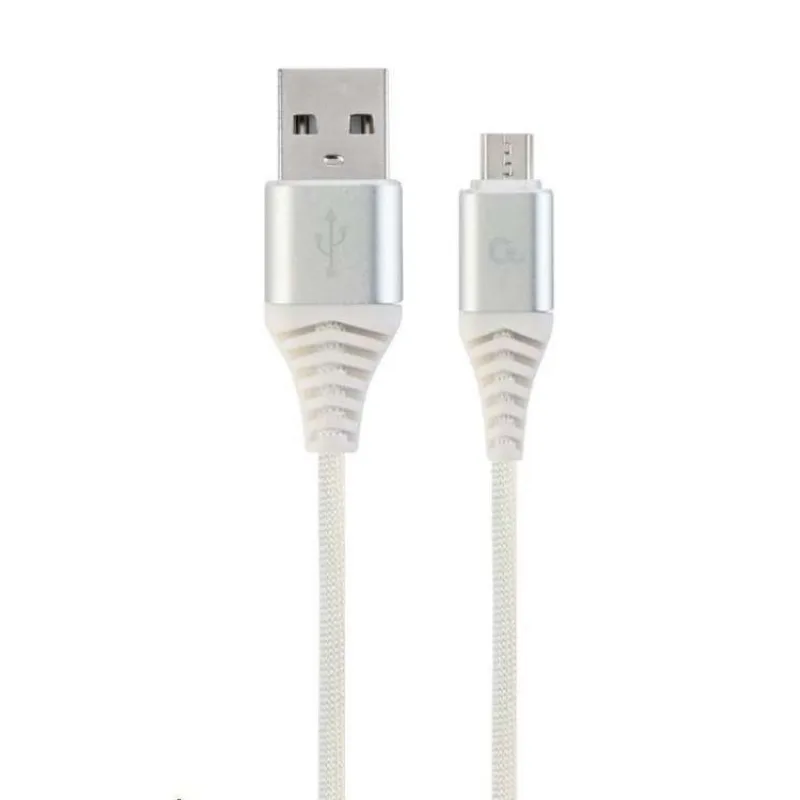 Kábel CABLEXPERT USB 2.0 AM na MicroUSB (AM/BM), 1m, opletený, bielo-strieborný, blister, PREMIUM QUALITY (CC-USB2B-AMmBM-1M-BW2)