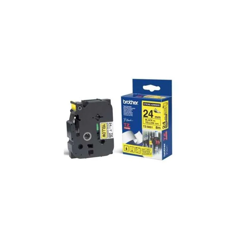 páska BROTHER TZS651 čierne písmo, žltá páska extra lepivá ADHESIVE Tape (24mm) (TZES651)