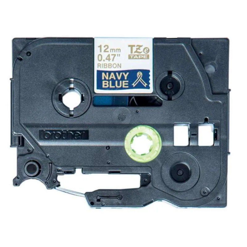 BROTHER TZE-RN34 - 12 mm široká TZ kazeta, TEXTILNÁ páska 4 m - na výrobu darčekov - NEPRIĽAHLÁ - MODRÁ PÁSKA, ZLATÝ PO (TZERN34)