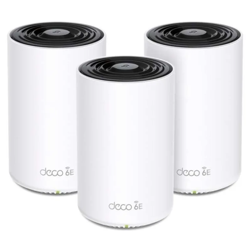 AXE5400 Whole Home Mesh Wi-Fi 6E System(Tri-Band) SPEED: 574 Mbps at 2.4 GHz + 2402 Mbps at 5 GHz + 2402 Mbps at 6 GHz S (Deco XE75(3-pack))